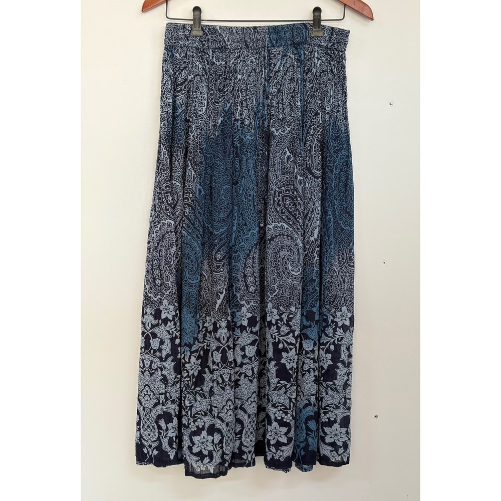 Collections Etc Womens M Maxi Skirt Blue Paisley Floral 100% Cotton Boho